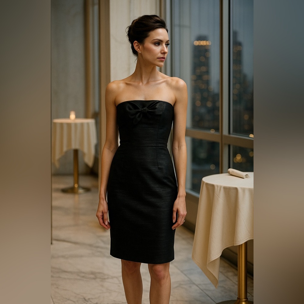 Trina Turk Strapless Dress Mini Cocktail Black Metallic Size 4